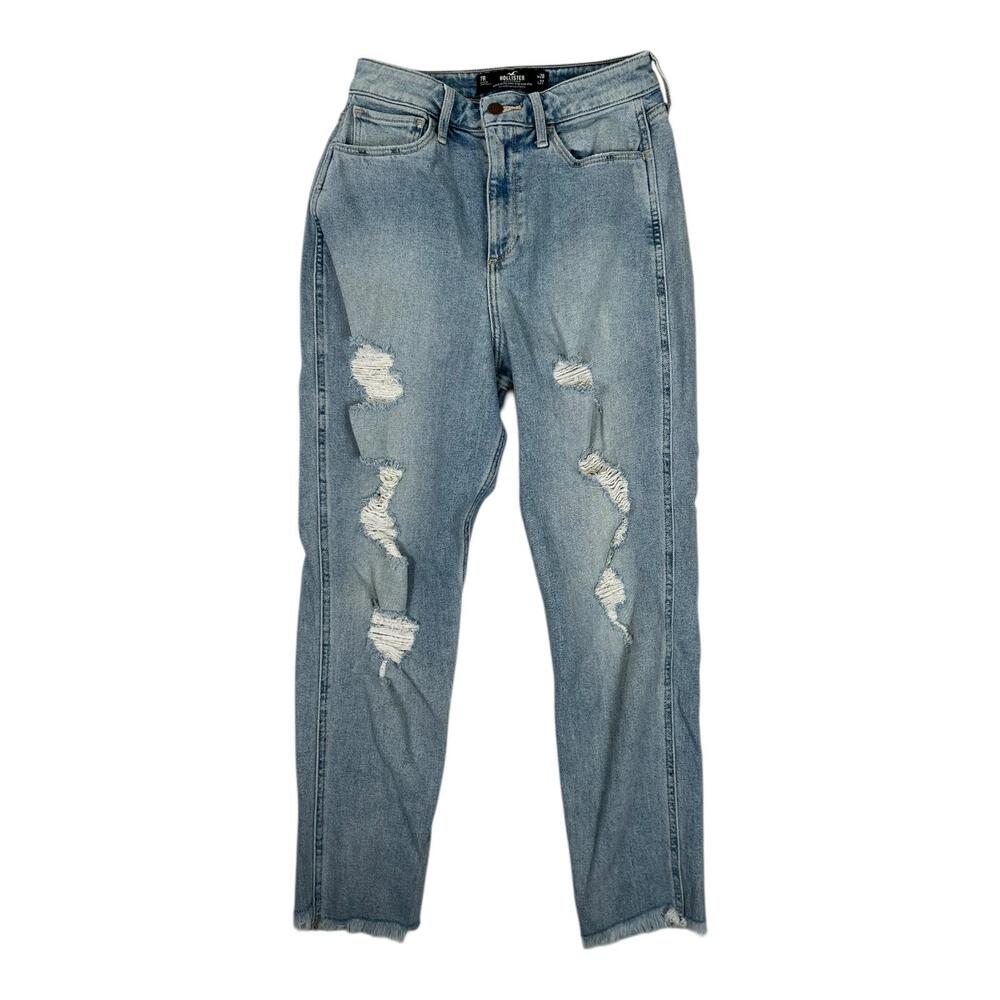 Hollister Curvy Ultra High Rise Mom Jeans Juniors 7R Blue Distressed Denim
